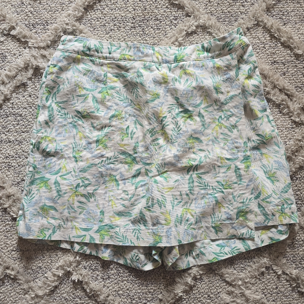 Linen Viscose Blend Ellen Tracy Women's Medium Pull On Skort Teal Green Tropical
